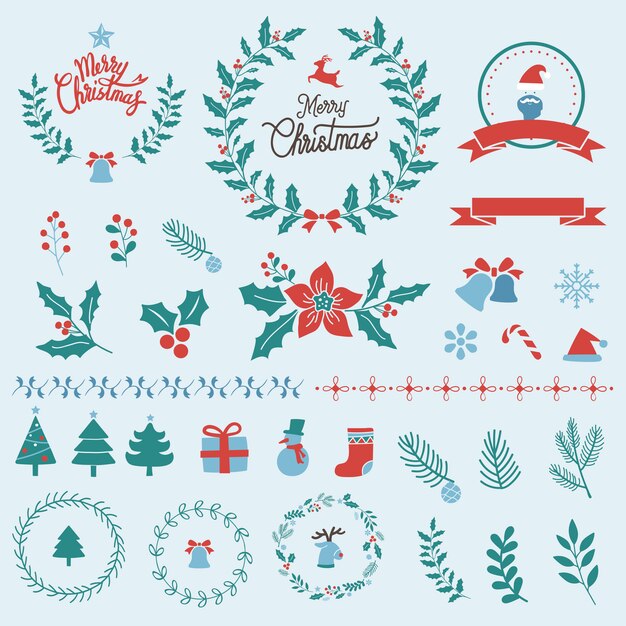Free Vector set of christmas design elements vector
