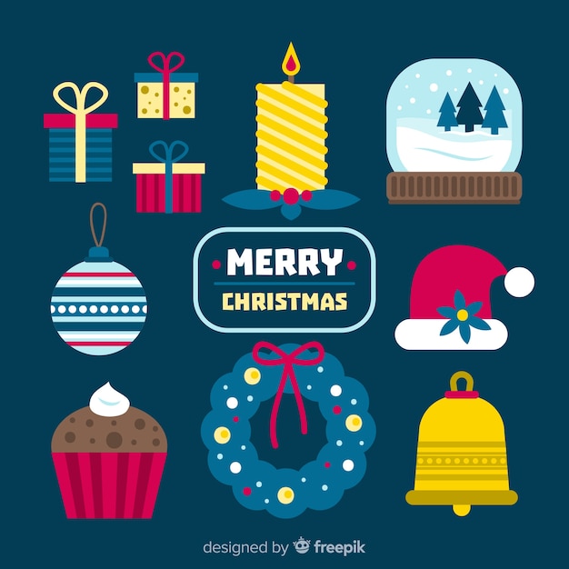 Free vector set of christmas elements in flat design