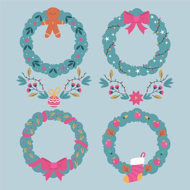 Free vector set of christmas flowers and wreaths