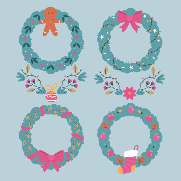 Set of christmas flowers and wreaths