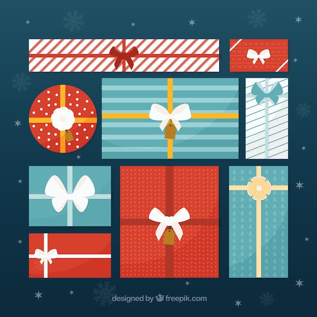 Set of christmas gift boxes in flat design