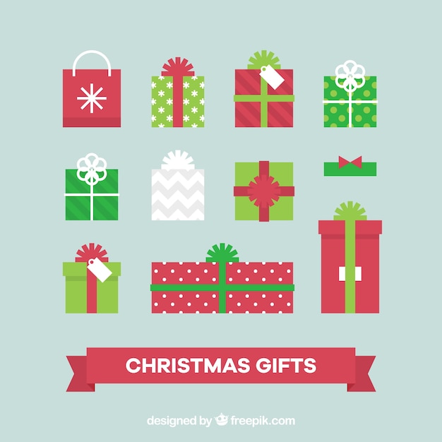 Free vector set of christmas gifts in flat design