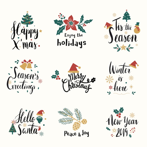 Set of Christmas greeting badge vectors