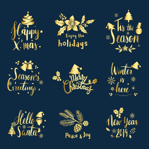 Set of Christmas greeting badge vectors