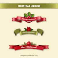 Free vector set of christmas messages ribbons in realistic style