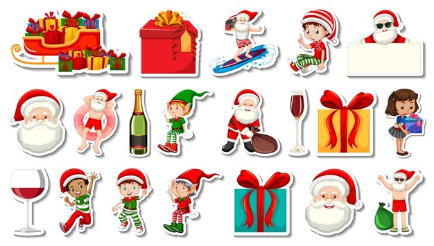 Free vector set of christmas objects and cartoon characters