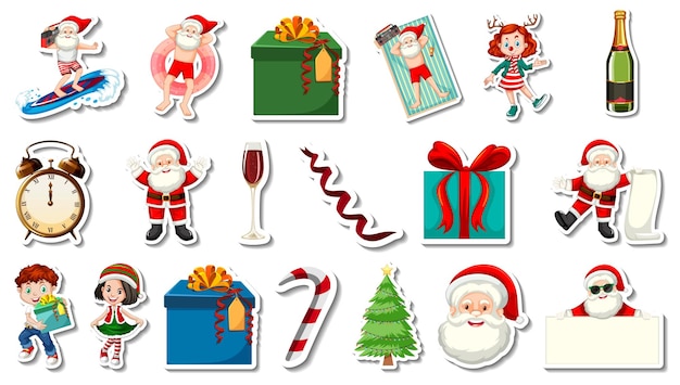 Free vector set of christmas objects and cartoon characters