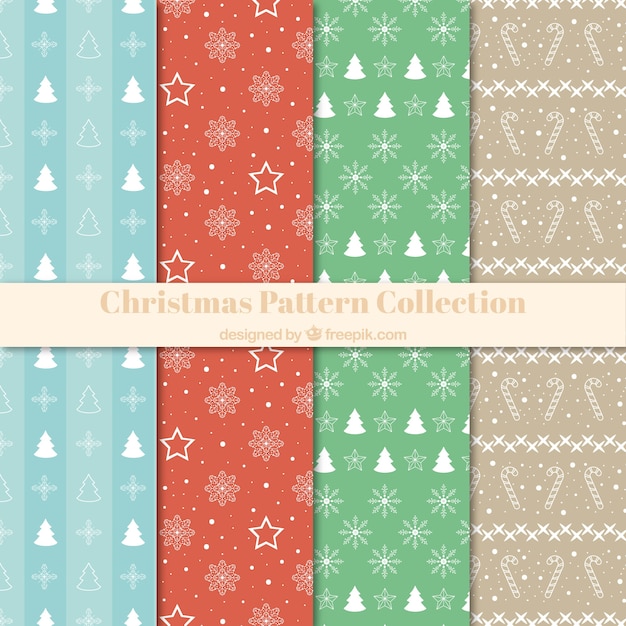 Free Vector set of christmas patterns in retro style