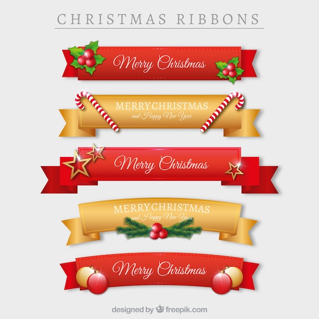 Free vector set of christmas red and golden ribbons