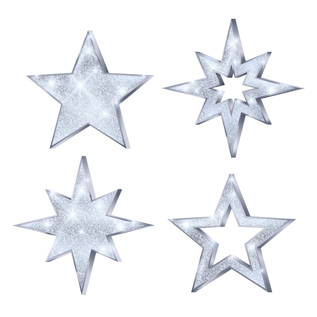 Set of christmas silver stars