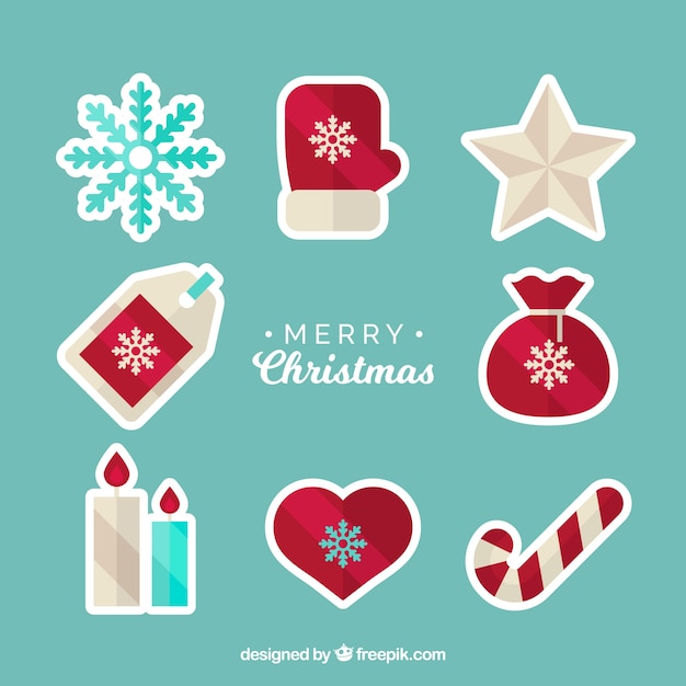 Set of christmas stickers in flat design