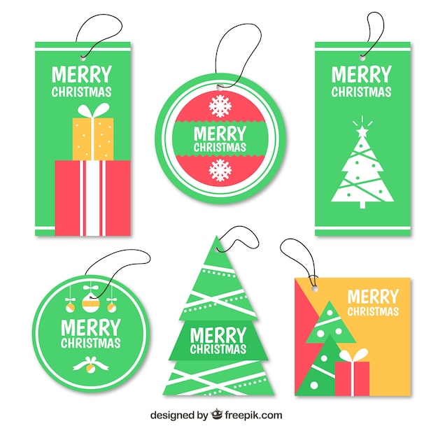 Free vector set of christmas tags in flat design