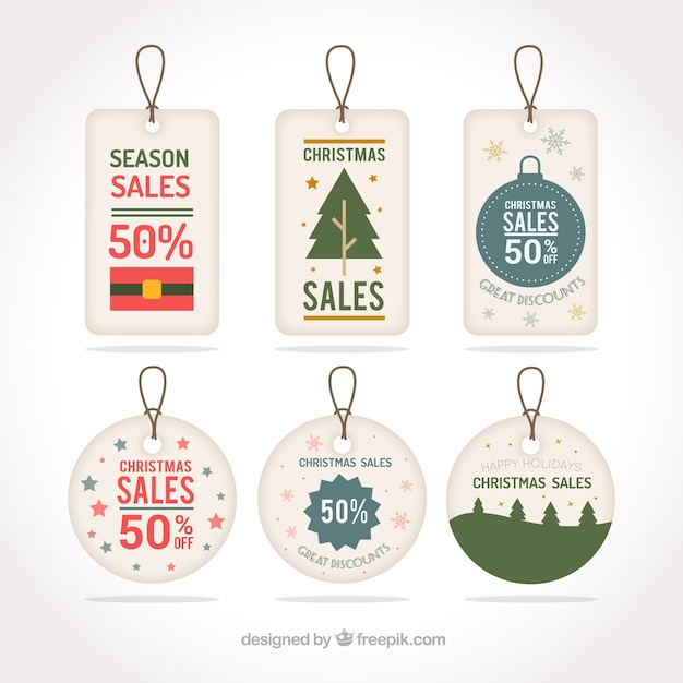 Free vector set of christmas tags with discounts