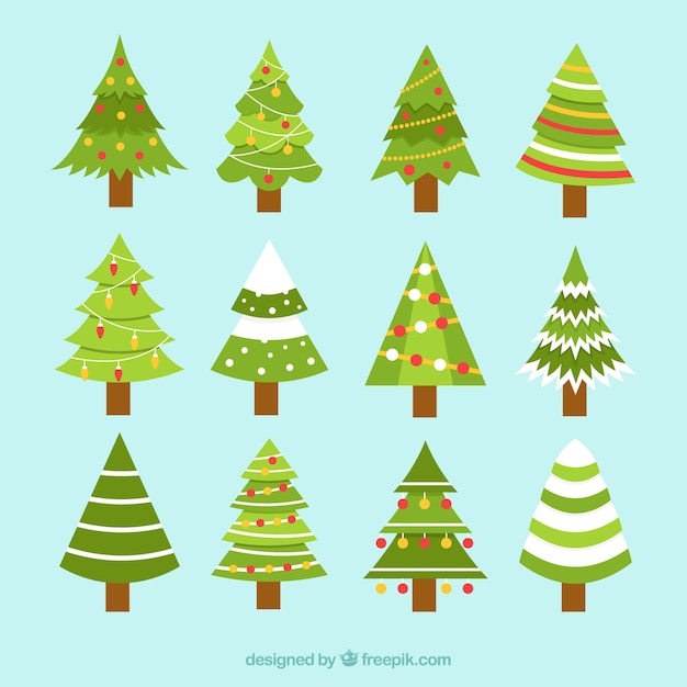 Free vector set of christmas trees in flat design