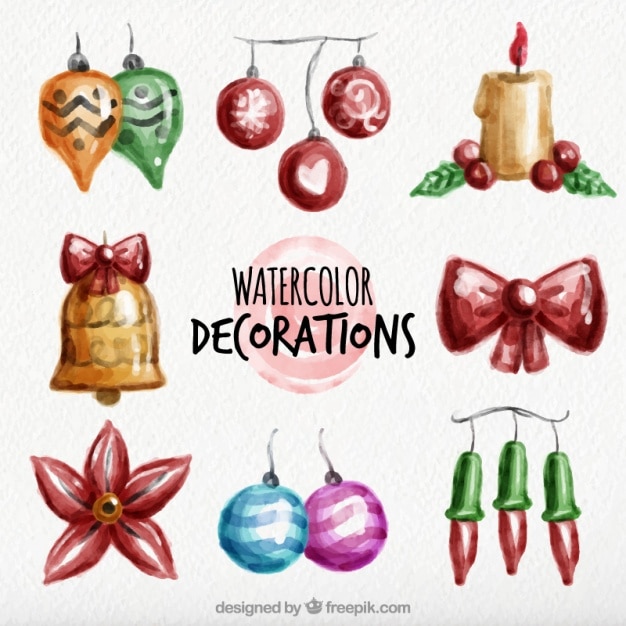 Free vector set of christmas watercolor ornaments