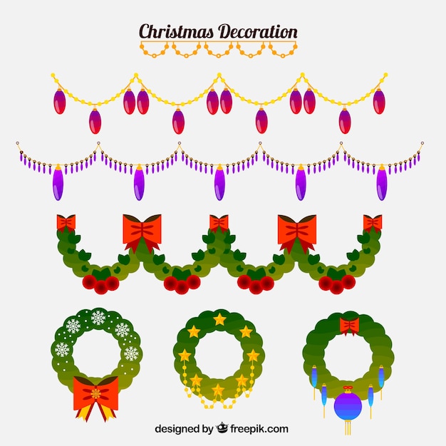 Free vector set of christmas wreaths decoration