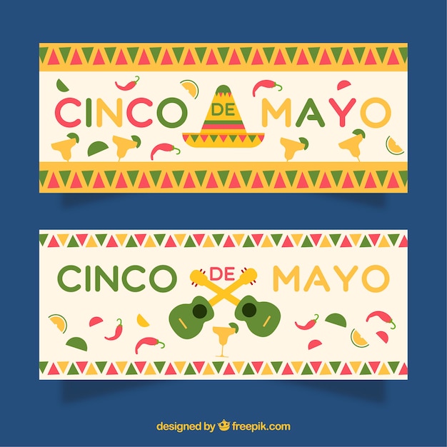 Free vector set of cinco de mayo banners with mexican elements