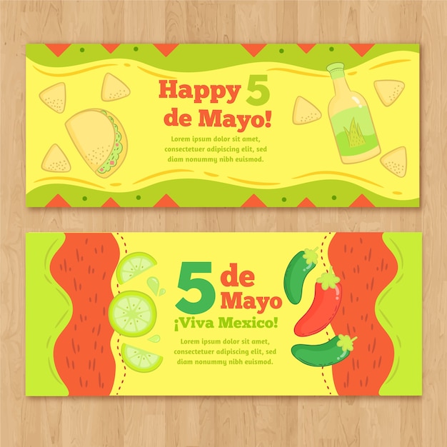 Set of cinco de mayo banners with traditional elements