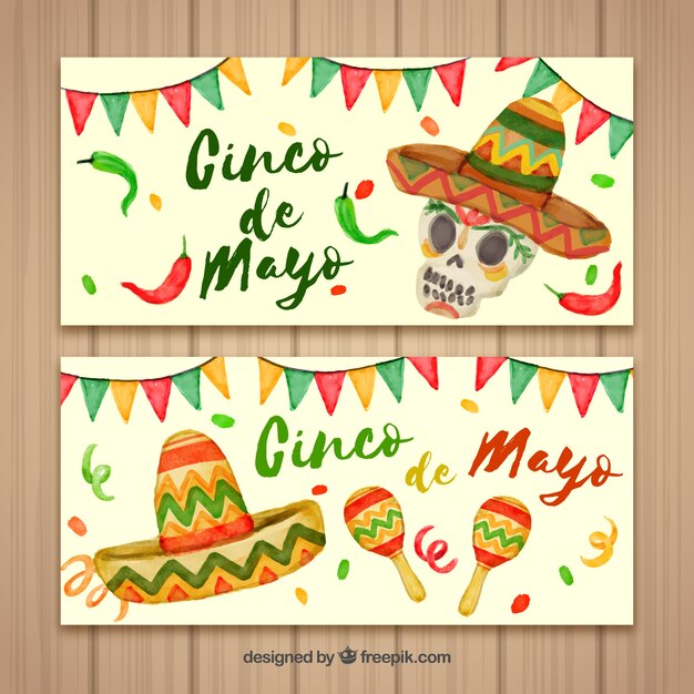 Set of cinco de mayo banners with traditional elements 