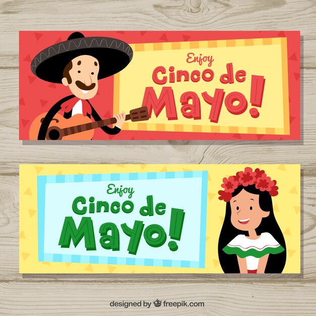 Set di banner cinco de mayo con elementi tradizionali