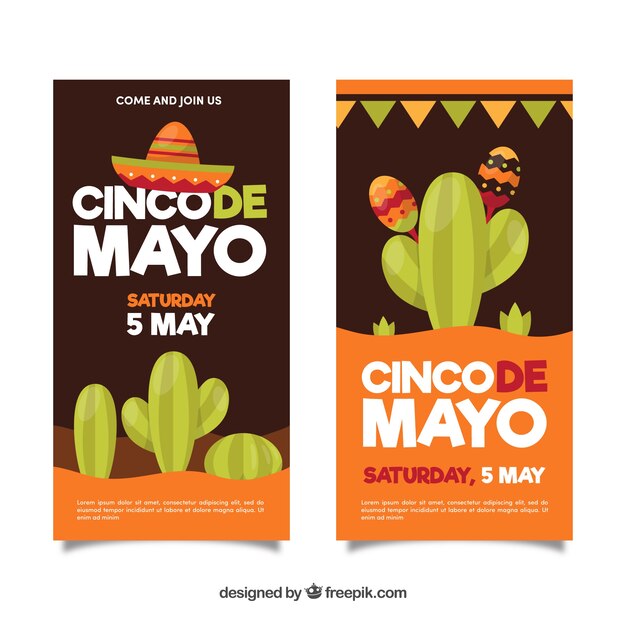 set of cinco de mayo banners with traditional mexican elements 
