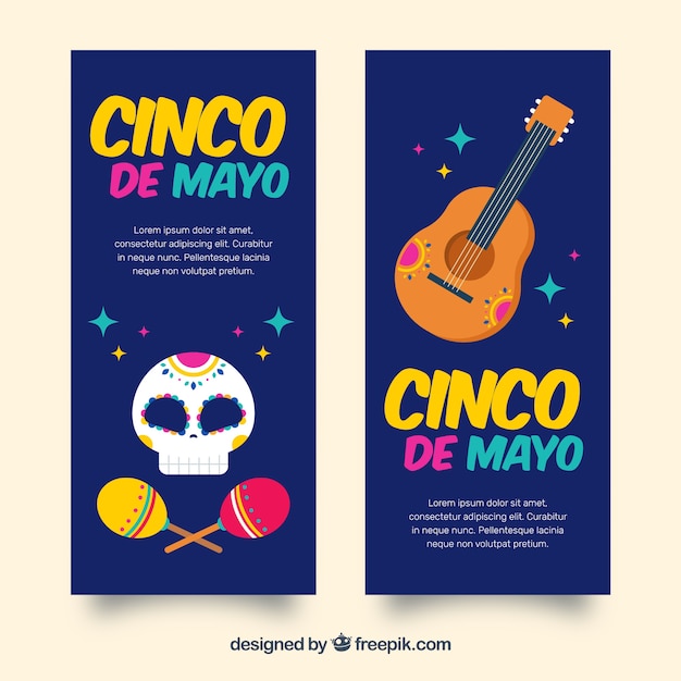 Set of cinco de mayo banners with traditional mexican elements