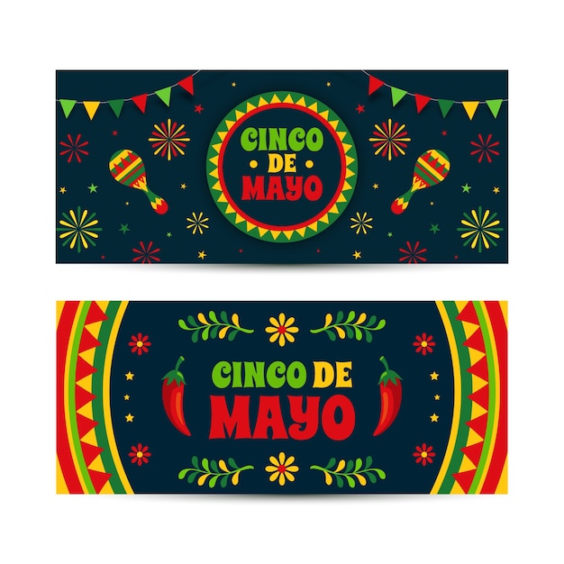 Vettore gratuito set di banner cinco de mayo