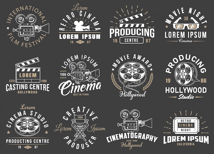 Free Vector set of cinema vintage emblems.