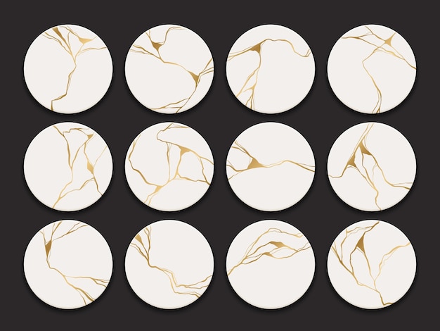 Set of circle gold kintsugi patterns