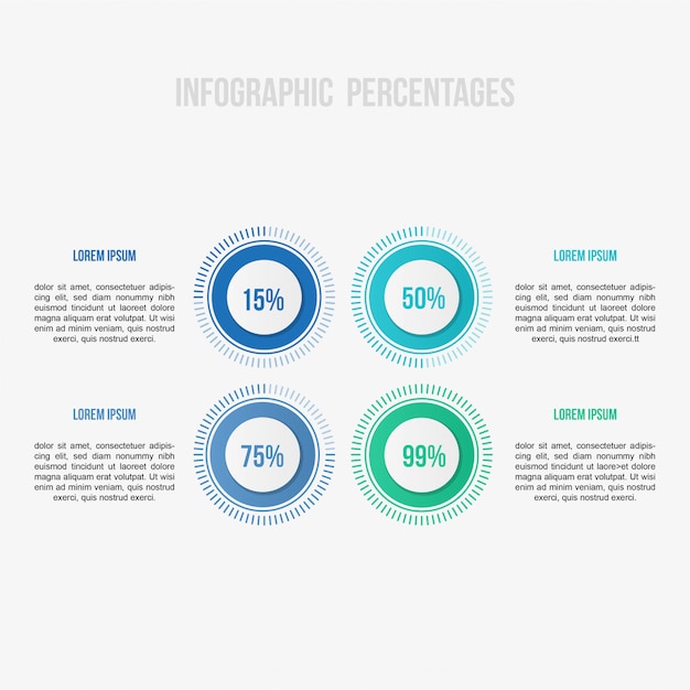 Set of circle percentage diagrams