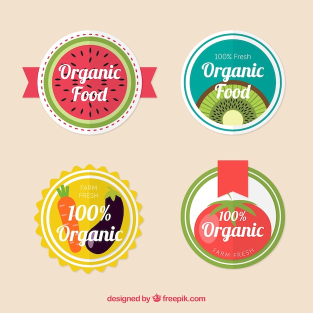 Set of circular organic food labels