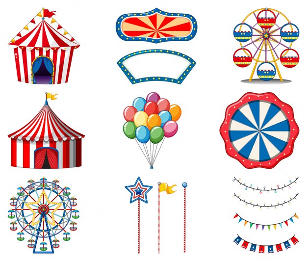 Set of circus items