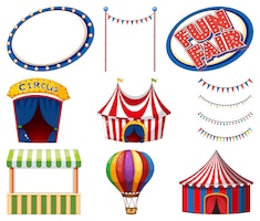 Set of circus tents and signs