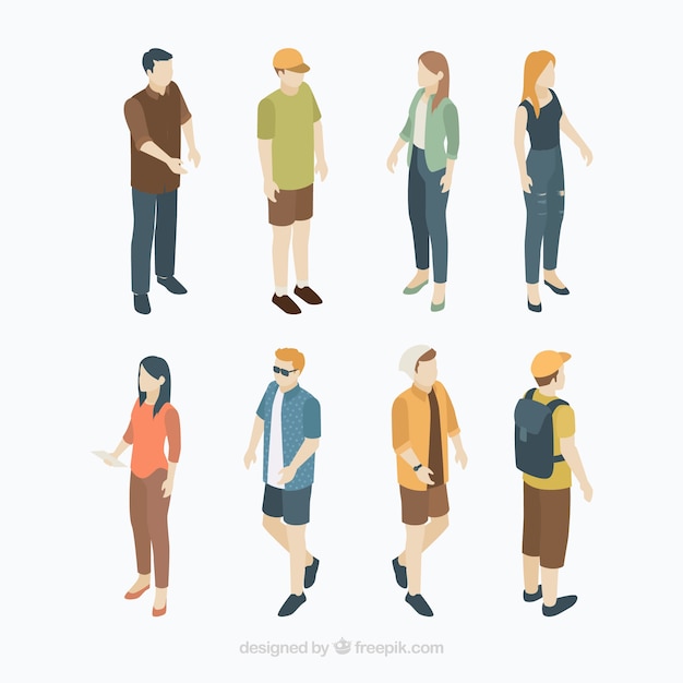 Free vector set of citizens in isometric perspective