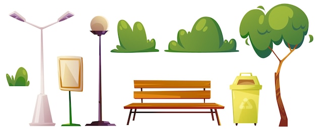 Free vector set of city elements constructor park items