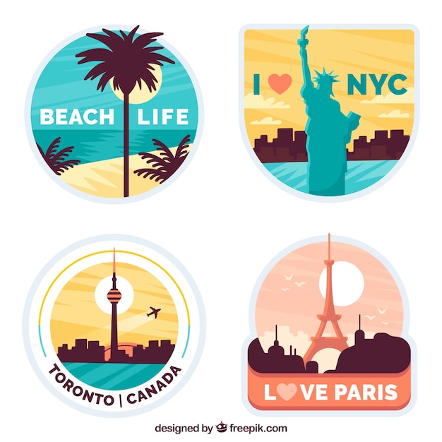 Free vector set of city stamps in flat style