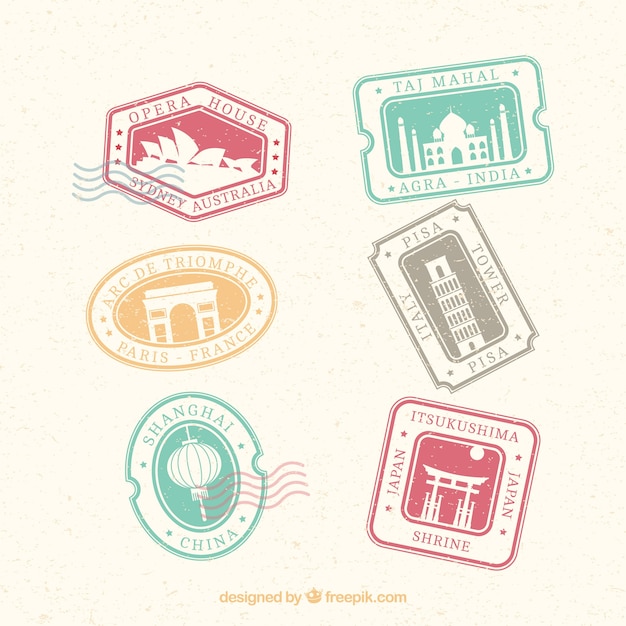 Free Vector  Stamped postcard frame with travel theme