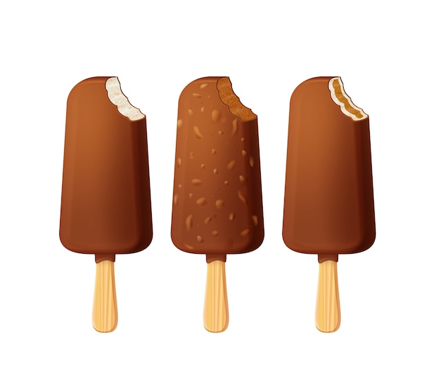 Set of classic bitten popsicle ice creams