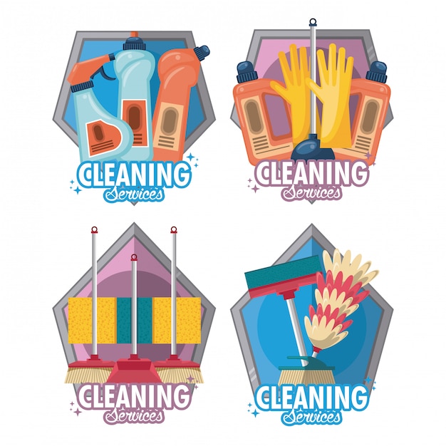 Free vector set of cleaning service and housekeeping