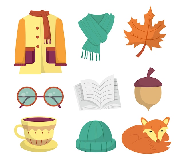 Free vector set of clothes and object element for autumn weather