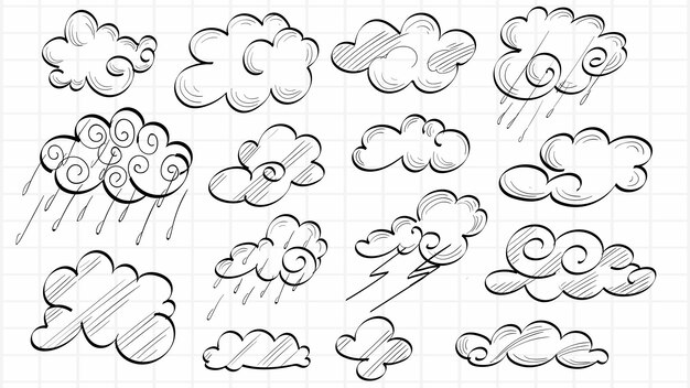 Набор ручных рисунков облаков