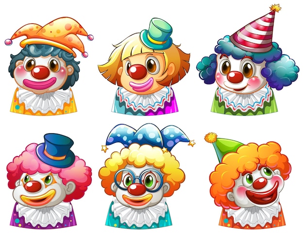 Vettore gratuito set di espressioni facciali da clown