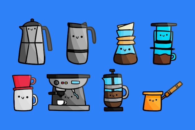 Free vector set of coffee brewing methods