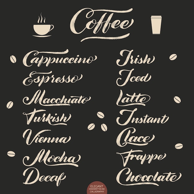 Free vector set of coffee lettering.