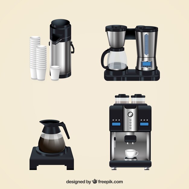 Set of coffee makers in realistic style