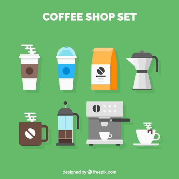 Free vector set of coffee shop utensils