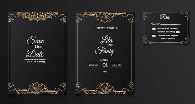 Set collezione bellissimo design di carta di invito a nozze di lusso
