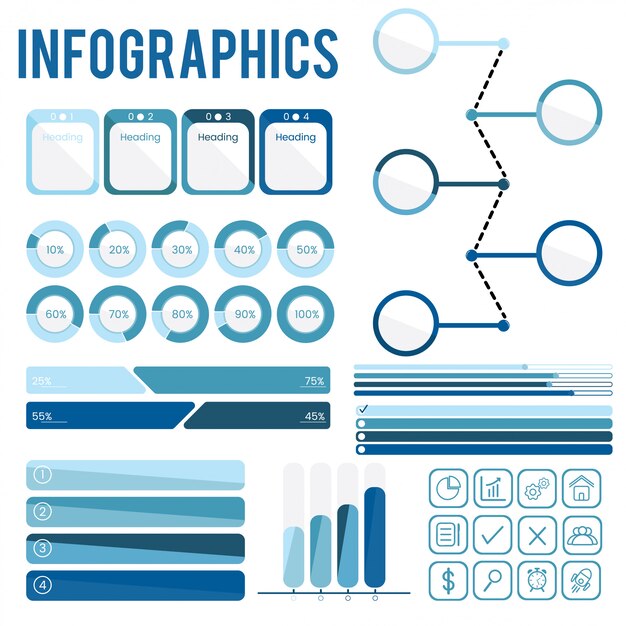 青いInfographicsのコレクションを設定します。