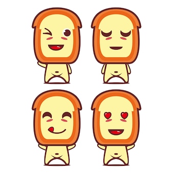 Set collection of cute bread mascot design character isolated on a white background