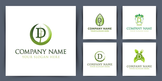 Бесплатное векторное изображение Набор начальной буквы d логотип монограммы коллекции с векторной иллюстрацией дизайна логотипа чаши листьев